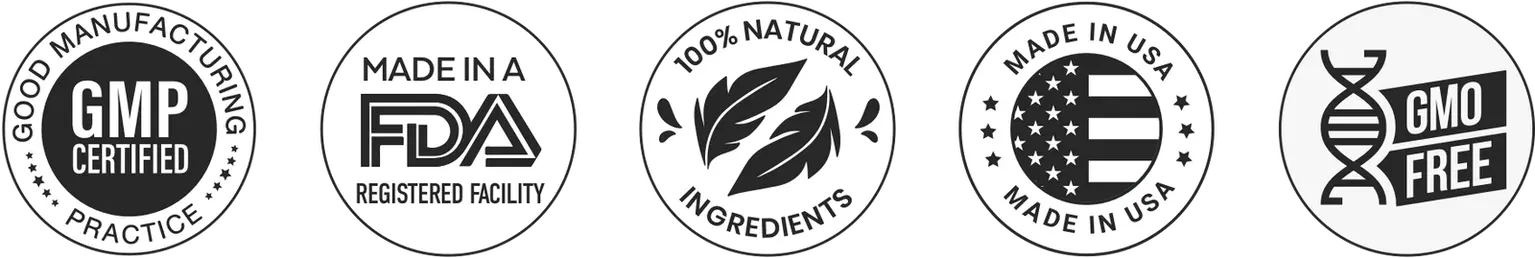 GMP certified, FDA registered facility, natural ingredients, made in USA and GMO free